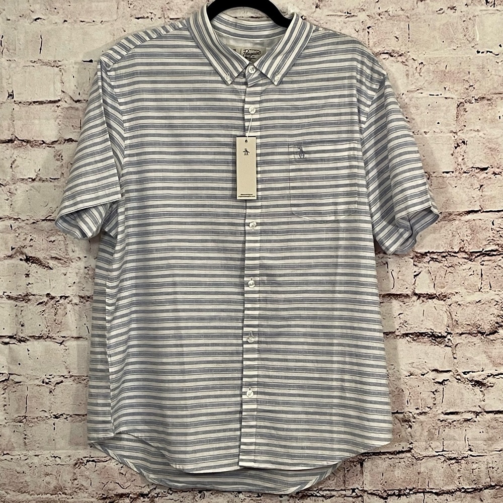 Penguin by Munsingwear Mens Shirt Classic Fit Button Down Blue/WhiteXL